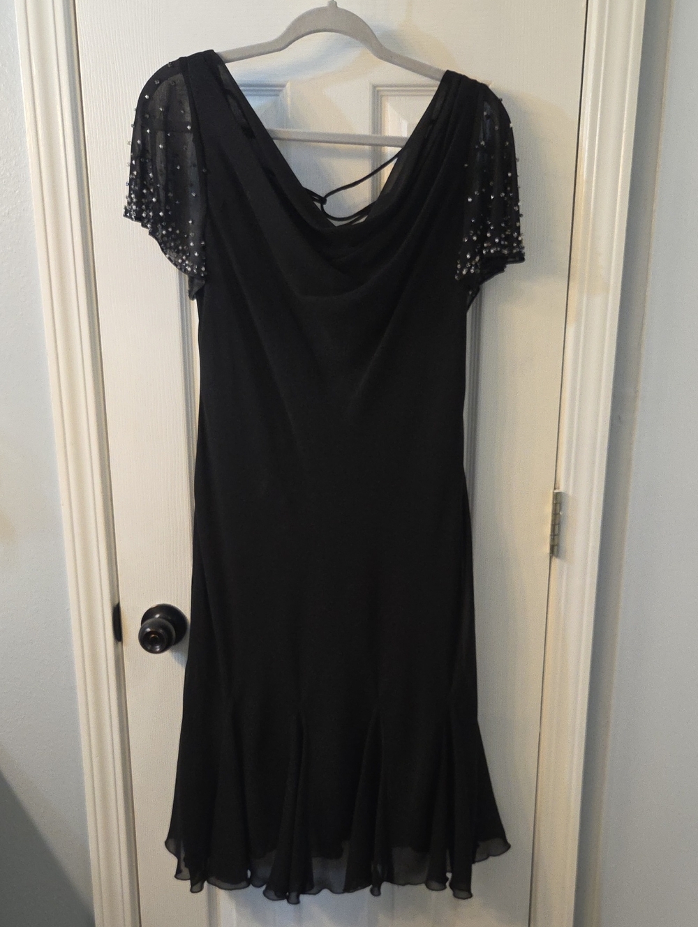 S.L. Fashions Black Beaded Cowl Neck Midi Dress